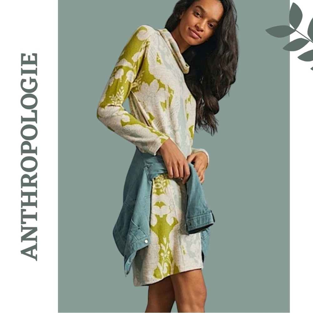 Anthropologie Saturday Sunday Cozy Knit Dress Cowl Neck Pockets Print Size Small